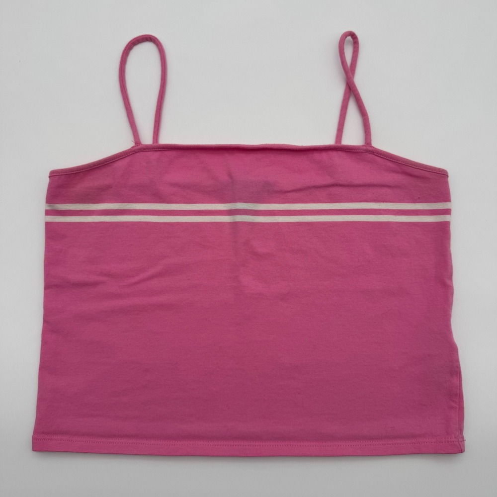 Forever 21 Womens Pink Striped Spaghetti Strap Y2K Cami Tank Top Large